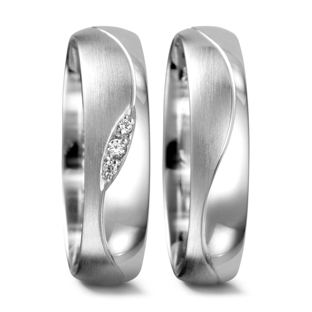 Partnerring 750/18 K Weissgold Diamant 0.02 ct, 3 Steine, tw-vsi