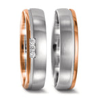 Partnerring 750/18 K Weissgold, 750/18 K Rotgold Diamant 0.045 ct, 3 Steine, w-si