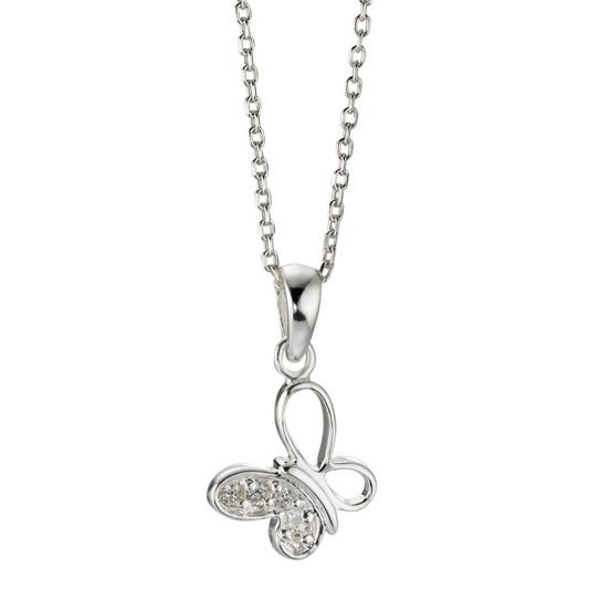 Halskette mit Anhänger Silber Zirkonia weiss, 4 Steine Schmetterling verstellbar