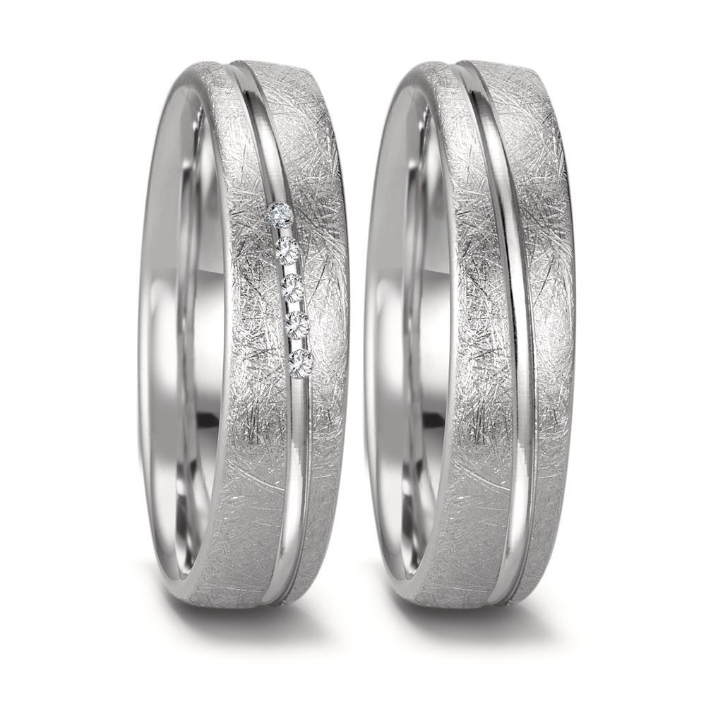 Partnerring 750/18 K Weissgold Diamant 0.025 ct, 5 Steine, tw-si