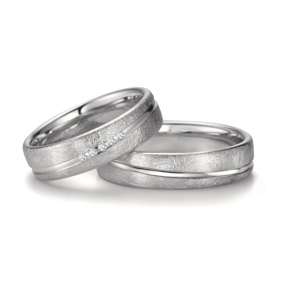 Partnerring 750/18 K Weissgold Diamant 0.025 ct, 5 Steine, tw-si