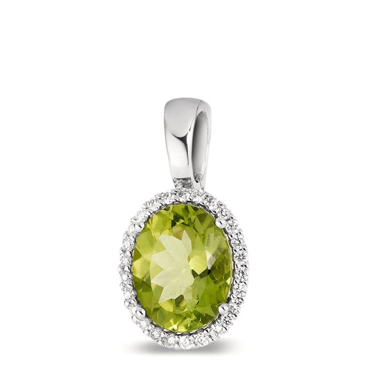 Anhänger 750/18 K Weissgold Peridot grün, oval, Diamant weiss, 0.15 ct, 26 Steine, tw-vsi