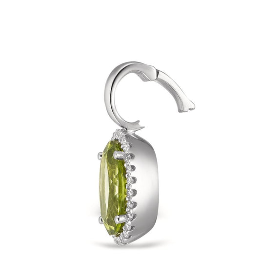 Anhänger 750/18 K Weissgold Peridot grün, oval, Diamant weiss, 0.15 ct, 26 Steine, tw-vsi