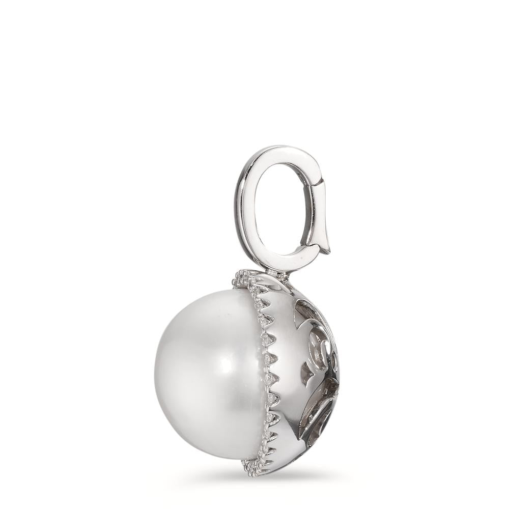 Anhänger 750/18 K Weissgold Diamant weiss, 0.19 ct, 32 Steine, Brillantschliff, tw-vsi Süsswasserzuchtperle weiss, 12.5 mm Ø16 mm