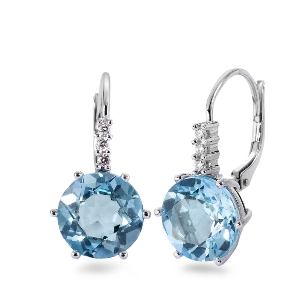 Ohrhänger 750/18 K Weissgold Topas blau, 2 Steine, Diamant 0.09 ct, 6 Steine, Brillantschliff, w-si