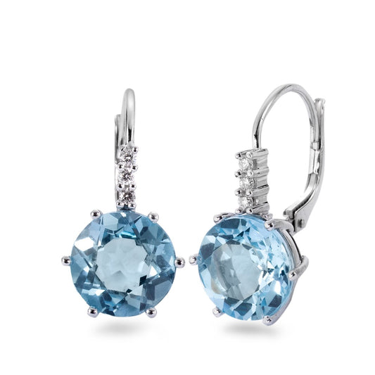 Ohrhänger 750/18 K Weissgold Topas blau, 2 Steine, Diamant 0.09 ct, 6 Steine, Brillantschliff, w-si