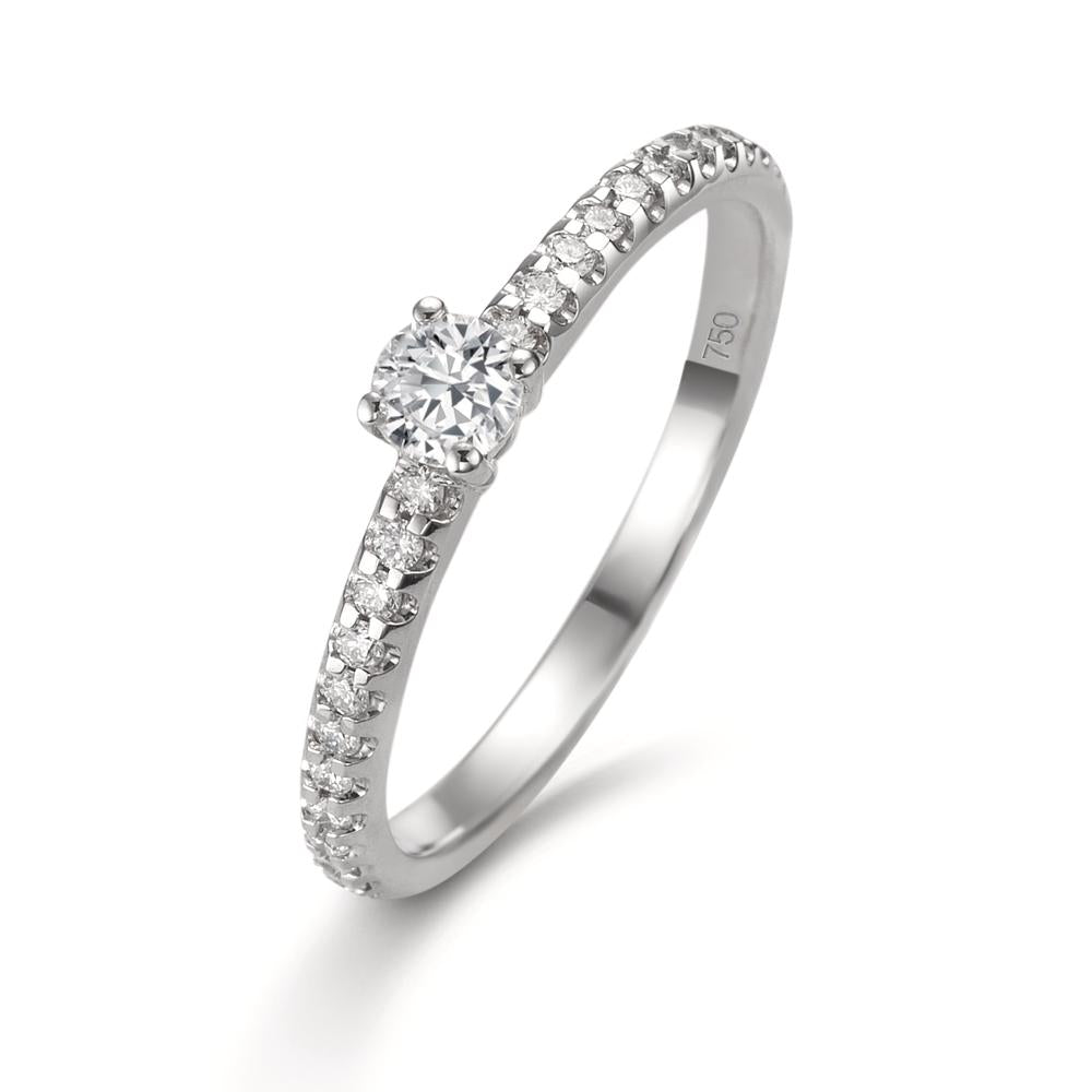 Solitär Ring 750/18 K Weissgold Diamant 0.31 ct, 23 Steine, w-si