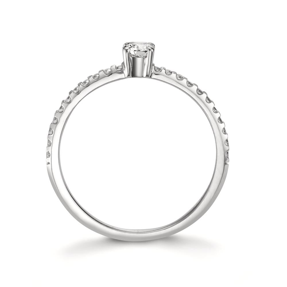 Solitär Ring 750/18 K Weissgold Diamant 0.31 ct, 23 Steine, w-si