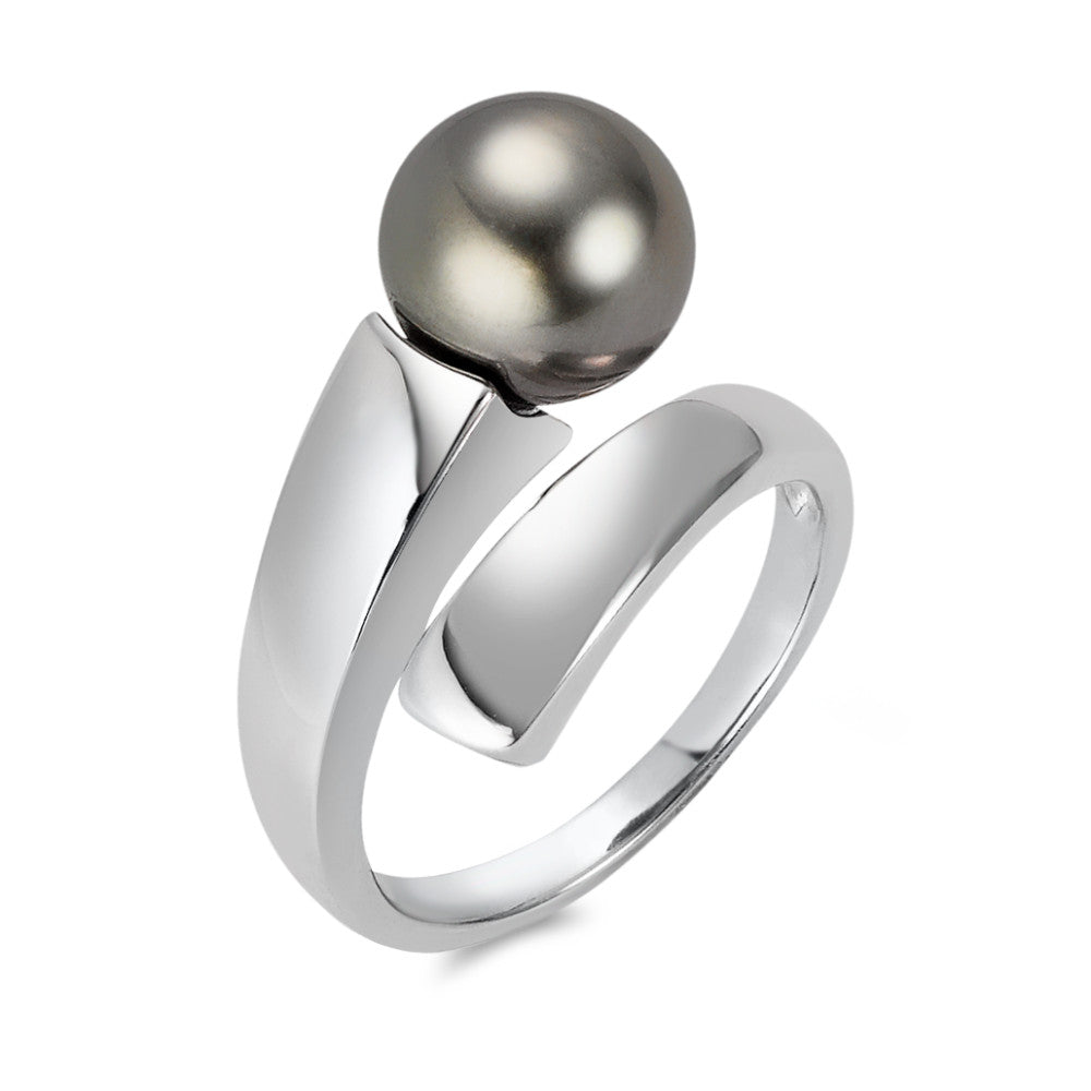 Fingerring 750/18 K Weissgold Tahitiperle grau, 9.5 mm