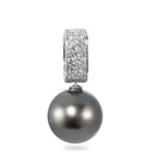 Anhänger 750/18 K Weissgold Diamant 0.20 ct, 20 Steine, w-si Tahitiperle anthrazit, 12.5 mm