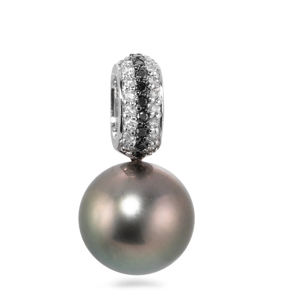 Anhänger 750/18 K Weissgold Diamanten schwarz, 0.135 ct, w-si Tahitiperle, 25 Perlen, 11 mm