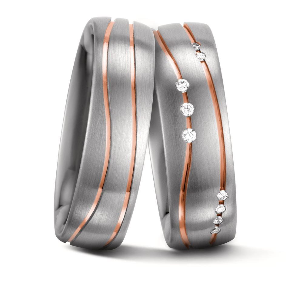 Partnerring 585/14 K Weissgold, 585/14 K Rotgold Diamant weiss, 0.06 ct, 9 Steine, w-si