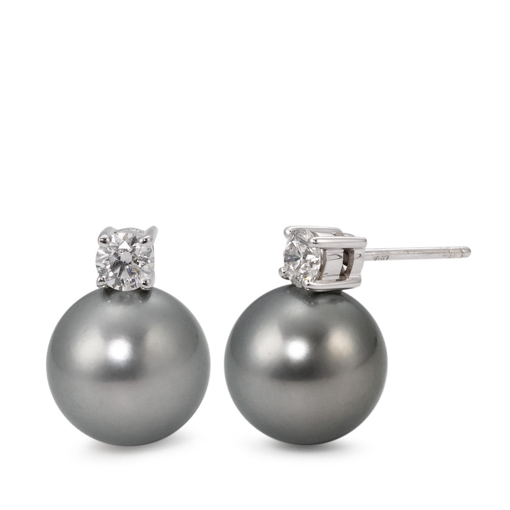 Ohrstecker 750/18 K Weissgold Diamant 0.46 ct, 2 Steine, w-si Tahitiperle, 2 Perlen, 11 mm