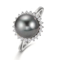 Fingerring 750/18 K Weissgold Diamant 0.27 ct, 22 Steine, w-si Tahitiperle grau, 10 mm