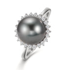 Fingerring 750/18 K Weissgold Diamant 0.27 ct, 22 Steine, w-si Tahitiperle grau, 10 mm
