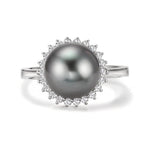 Fingerring 750/18 K Weissgold Diamant 0.27 ct, 22 Steine, w-si Tahitiperle grau, 10 mm