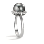 Fingerring 750/18 K Weissgold Diamant 0.27 ct, 22 Steine, w-si Tahitiperle grau, 10 mm