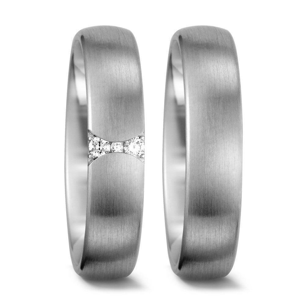 Partnerring 750/18 K Weissgold Diamant weiss, 0.055 ct, 3 Steine, tw-vsi
