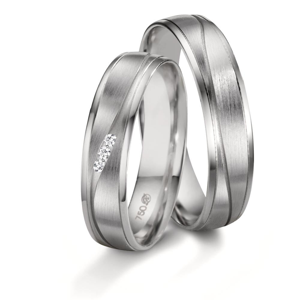 Partnerring 750/18 K Weissgold Diamant weiss, 0.033 ct, 3 Steine, w-si