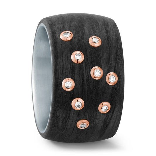 Fingerring Edelstahl, Carbon, 750/18 K Rotgold Diamant weiss, 0.09 ct, 9 Steine, w-si