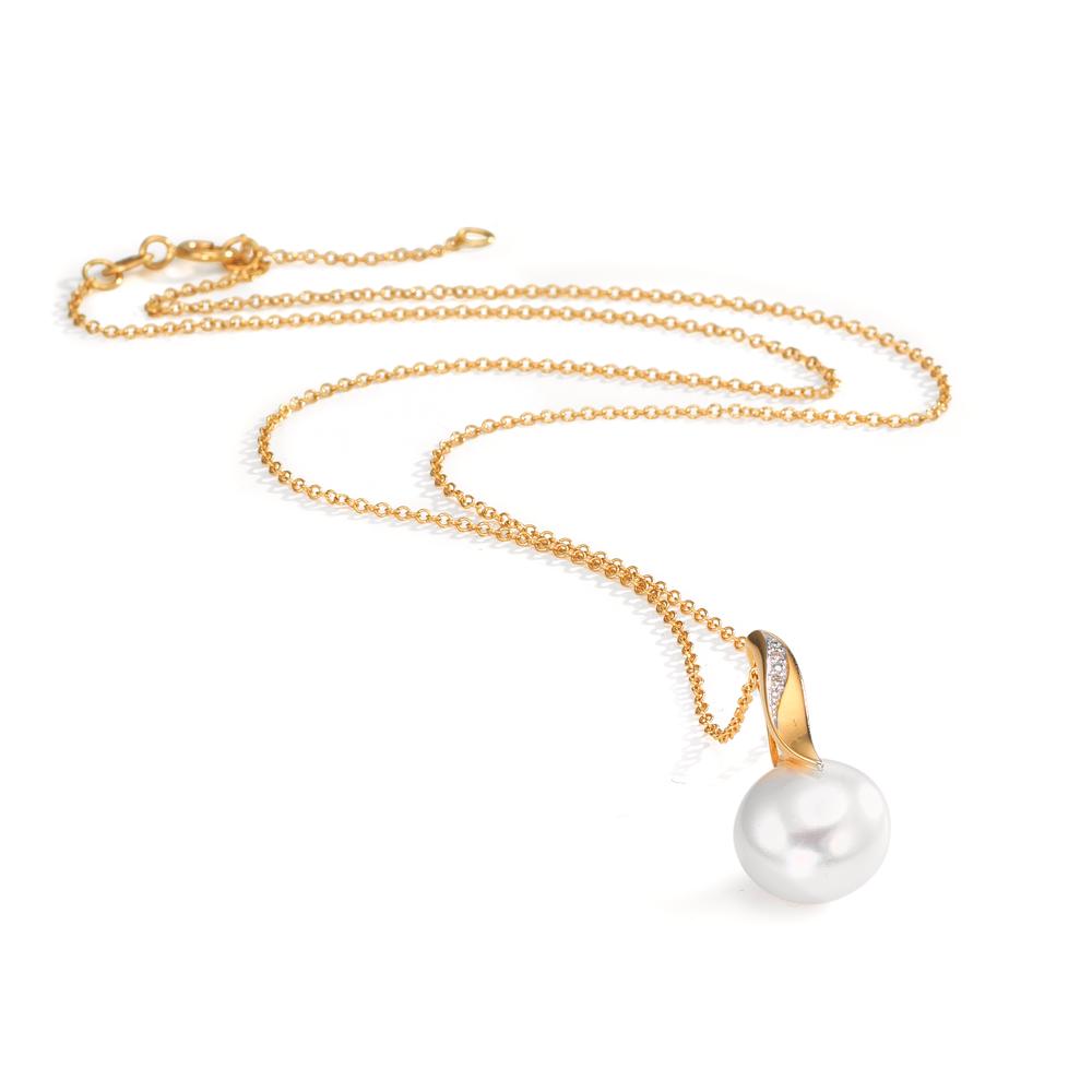 Halskette mit Anhänger 750/18 K Gelbgold, 750/18 K Weissgold Diamant weiss, 0.01 ct, 2 Steine, Brillantschliff, w-si Süsswasserzuchtperle weiss, 10 mm 40-42 cm verstellbar