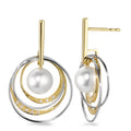 Ohrhänger 750/18 K Gelbgold, 750/18 K Weissgold Diamant weiss, 0.05 ct, 16 Steine, Brillantschliff, w-si Süsswasserzuchtperlen, 7.5 mm