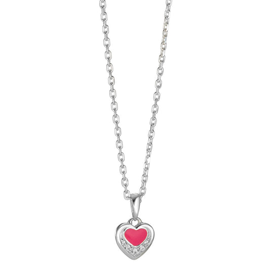 Halskette mit Anhänger Silber Zirkonia 5 Steine lackiert Herz verstellbar Ø8 mm