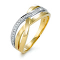 Fingerring 750/18 K Gelbgold, 750/18 K Weissgold Diamant 0.13 ct, 27 Steine, w-si