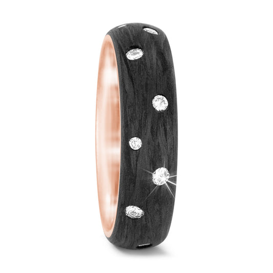 Fingerring 750/18 K Rosegold, Carbon Diamant 0.36 ct, 16 Steine, w-si