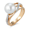 Fingerring 750/18 K Rotgold Diamant 0.08 ct, 16 Steine, Brillantschliff, w-si Süsswasserzuchtperlen 9.5-10 mm
