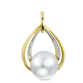 Anhänger 750/18 K Gelbgold Diamant 0.05 ct, 12 Steine, Brillantschliff, w-si Süsswasserzuchtperle weiss, 10.5 mm