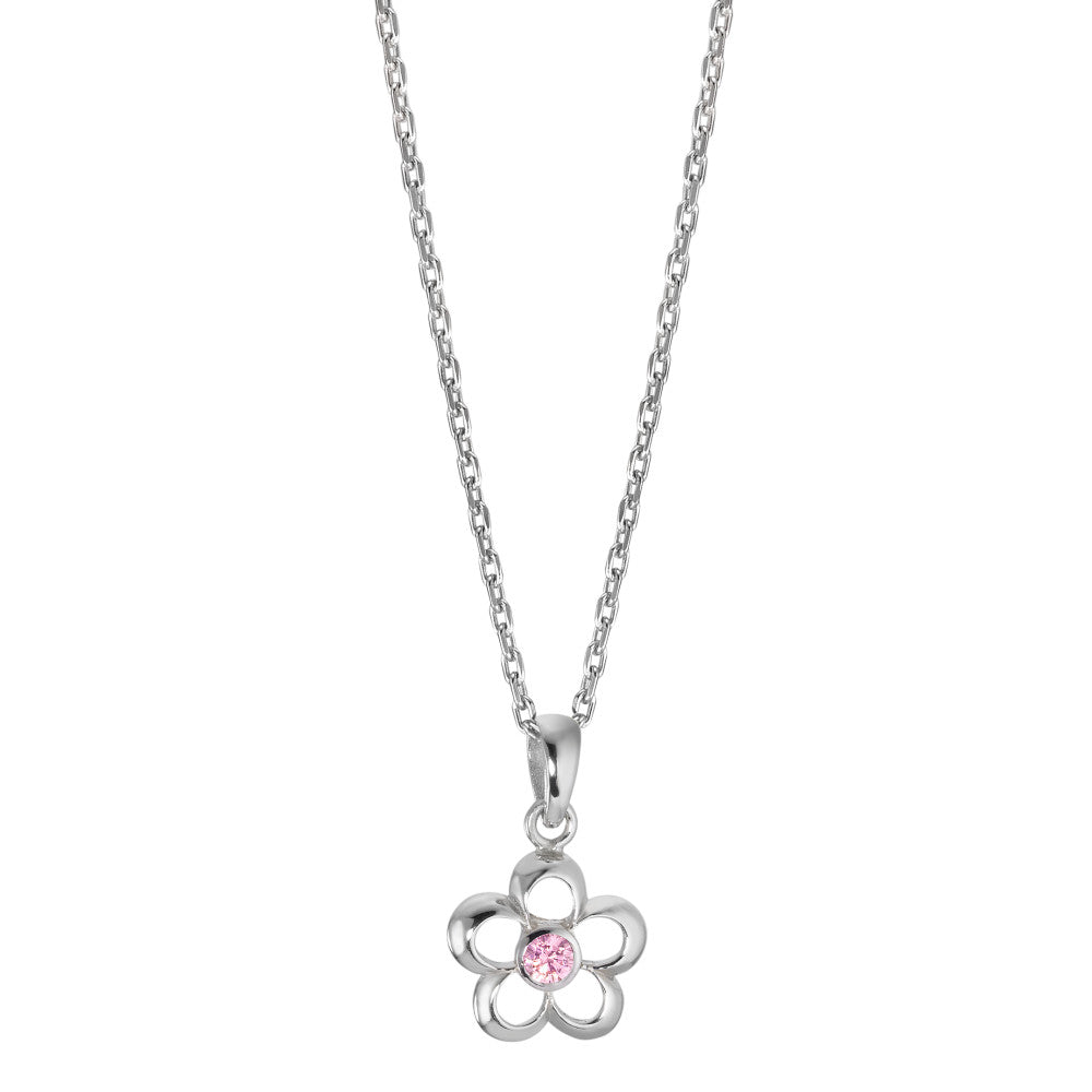Halskette mit Anhänger Silber Zirkonia rosa rhodiniert Blume verstellbar Ø11 mm
