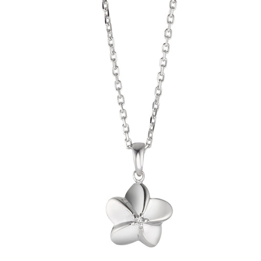 Halskette mit Anhänger Silber Zirkonia weiss rhodiniert Blume verstellbar Ø11 mm