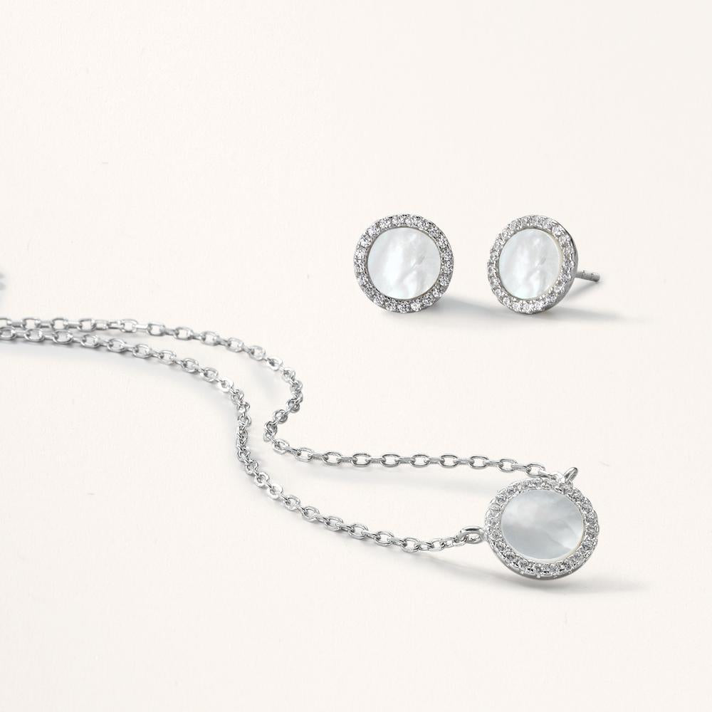 Ohrstecker Silber Zirkonia rhodiniert Perlmutt weiss Ø10 mm