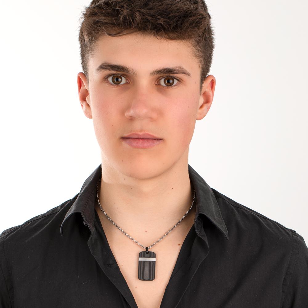 Halskette mit Anhänger Edelstahl, Carbon