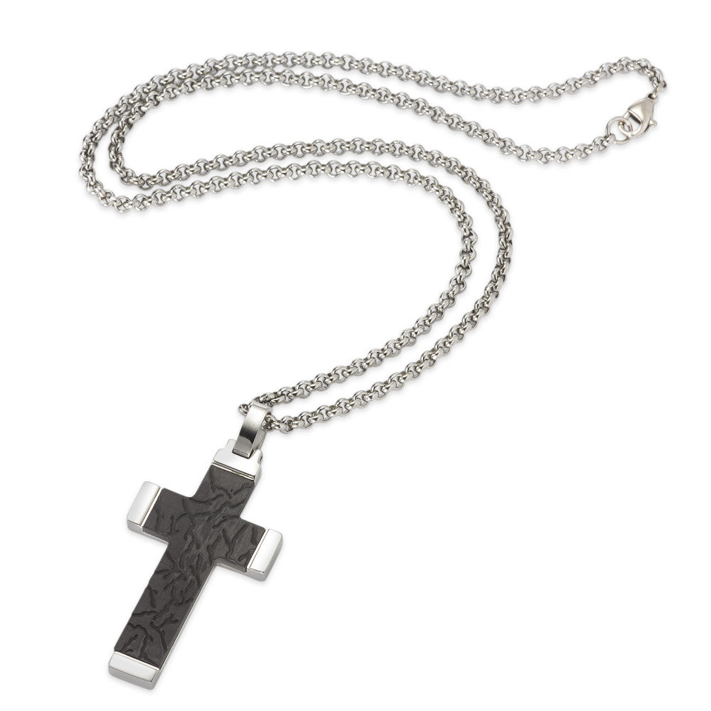 Halskette mit Anhänger Edelstahl, Carbon Kreuz