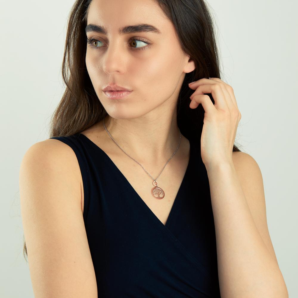 Halskette mit Anhänger Silber rosé vergoldet Lebensbaum 40-44 cm verstellbar Ø20 mm