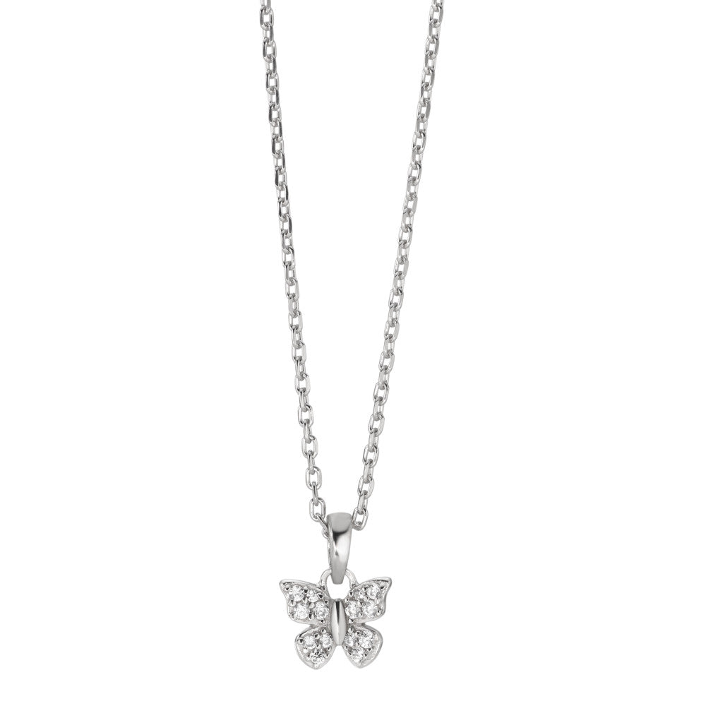Halskette mit Anhänger Silber Zirkonia 14 Steine rhodiniert Schmetterling verstellbar