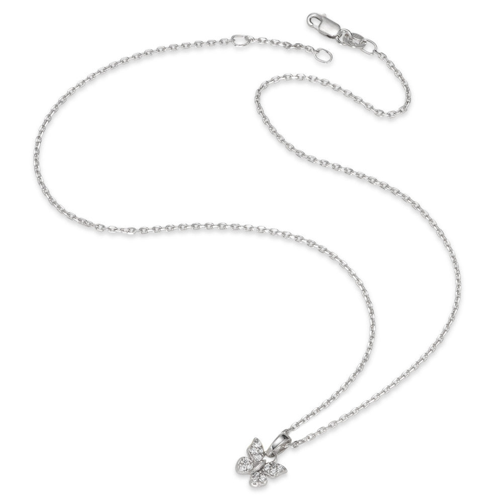 Halskette mit Anhänger Silber Zirkonia 14 Steine rhodiniert Schmetterling verstellbar
