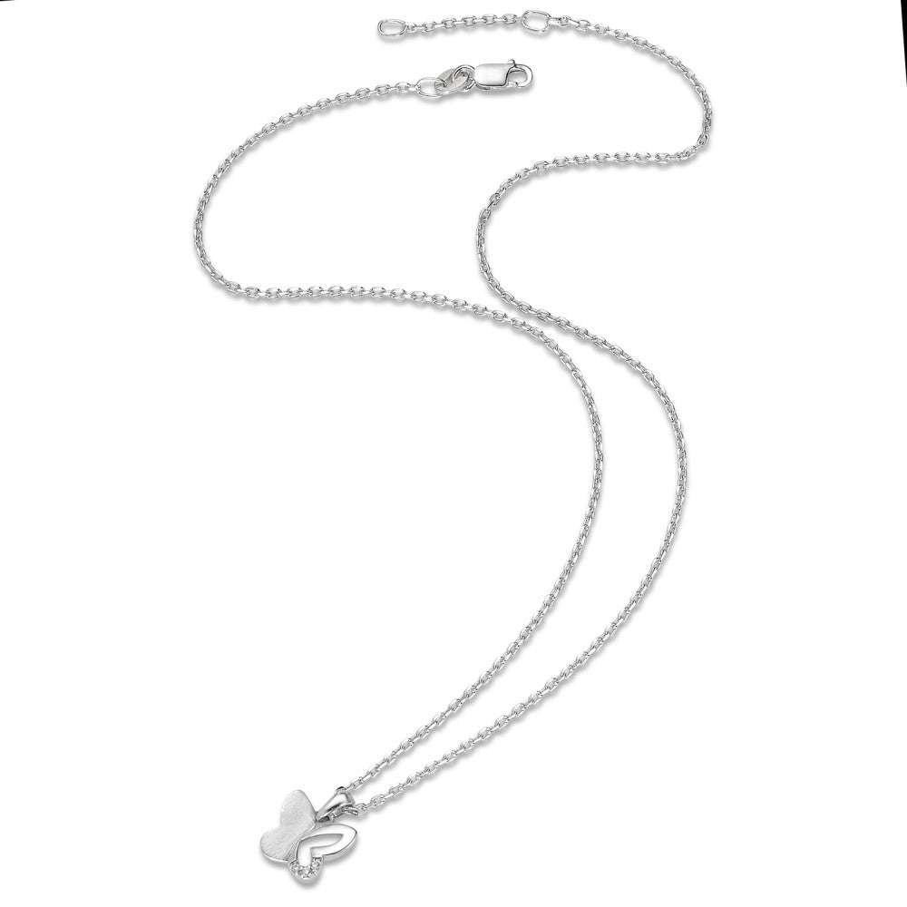 Halskette mit Anhänger Silber Zirkonia 3 Steine rhodiniert Schmetterling verstellbar