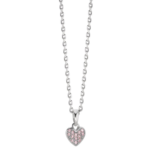Halskette mit Anhänger Silber Zirkonia rosa rhodiniert Herz verstellbar Ø7 mm