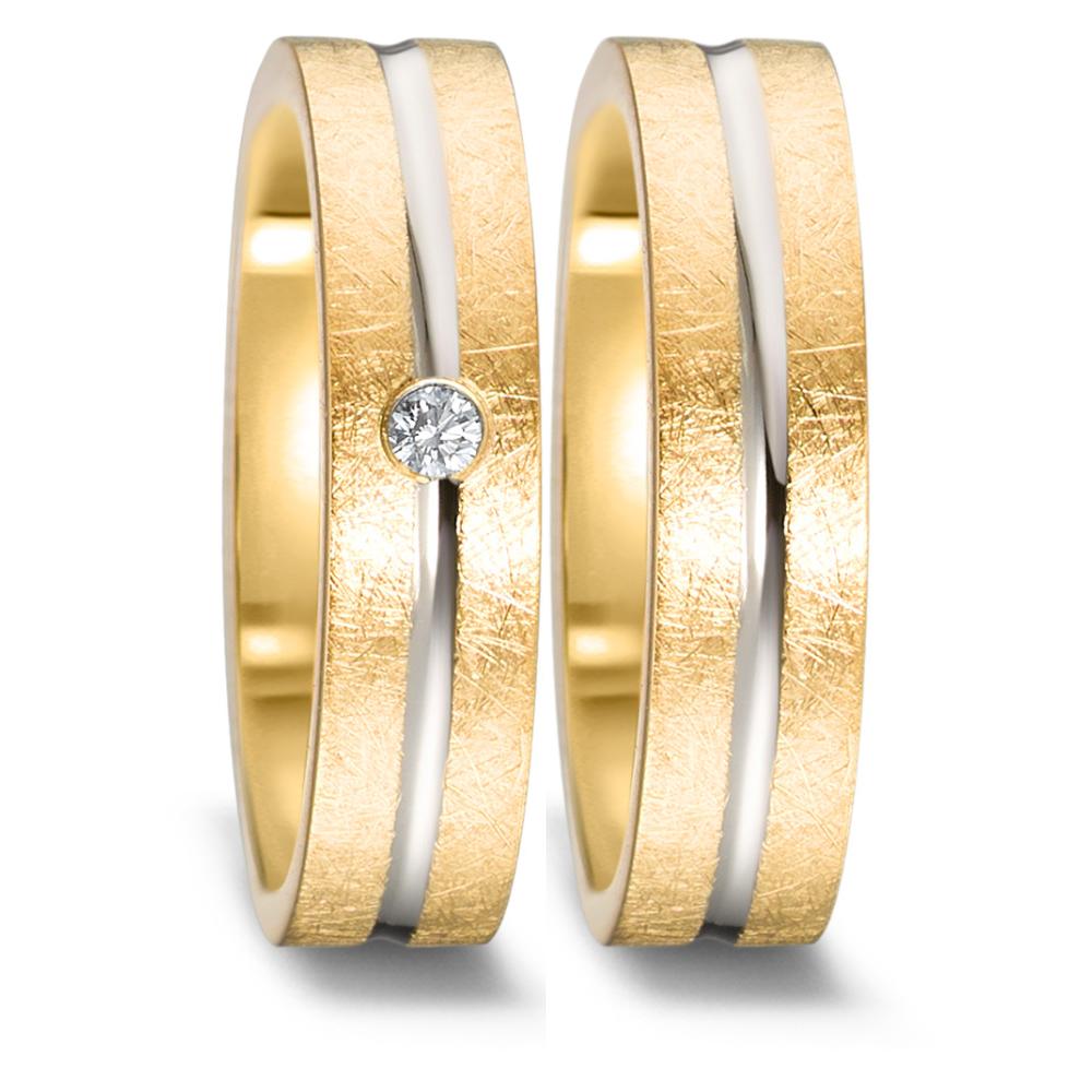 Partnerring 750/18 K Gelbgold, 750/18 K Weissgold Diamant 0.03 ct, w-si