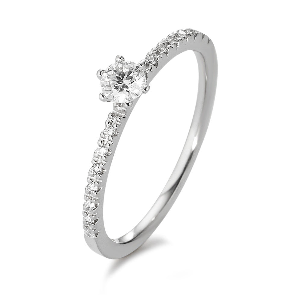 Solitär Ring 750/18 K Weissgold Diamant weiss, 0.25 ct, 17 Steine, Brillantschliff, w-si
