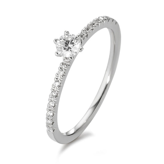 Solitär Ring 750/18 K Weissgold Diamant weiss, 0.25 ct, 17 Steine, Brillantschliff, w-si