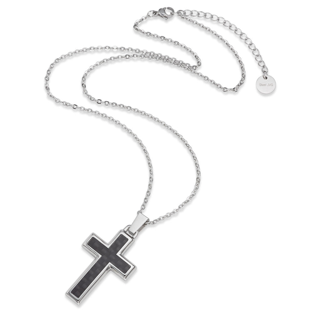 Halskette mit Anhänger Edelstahl, Carbon Kreuz verstellbar