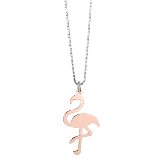 Halskette mit Anhänger Silber rosé vergoldet Flamingo