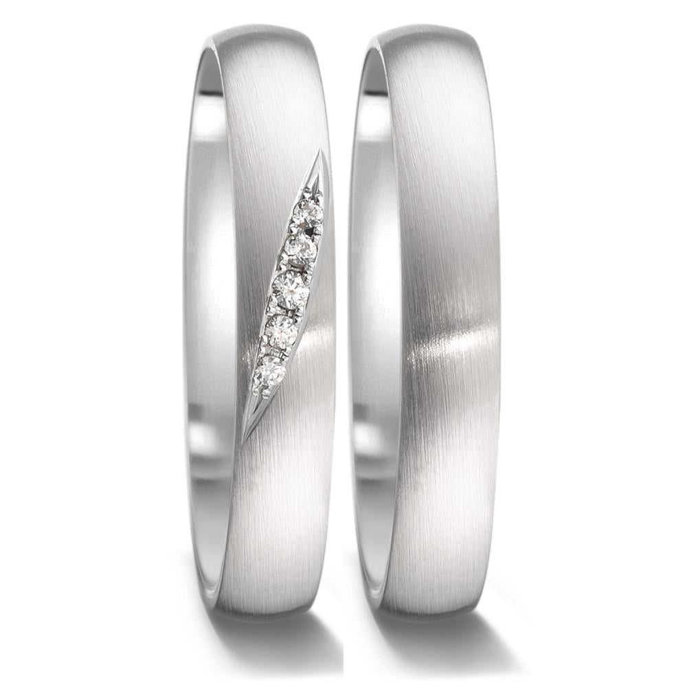 Partnerring 750/18 K Weissgold Diamant 0.036 ct, 5 Steine, tw-vsi