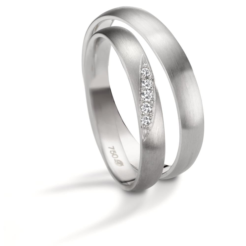 Partnerring 750/18 K Weissgold Diamant 0.036 ct, 5 Steine, tw-vsi