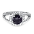 Fingerring 375/9 K Weissgold Saphir blau, 1.76 ct, rund, AAA, Diamant weiss, 0.23 ct, 12 Steine, w-pi3