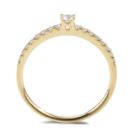 Solitär Ring 750/18 K Gelbgold Diamant 0.25 ct, 17 Steine, w-si